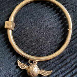 Gold-Toned Bangle Bracelet with Harry Potter Quidditch Snitch Charm